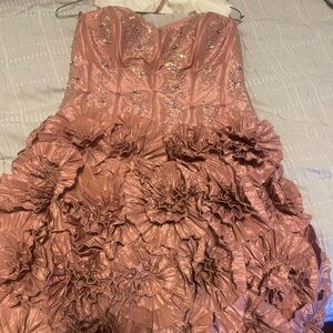 Elegant Pink Strapless Dress with Floral Details